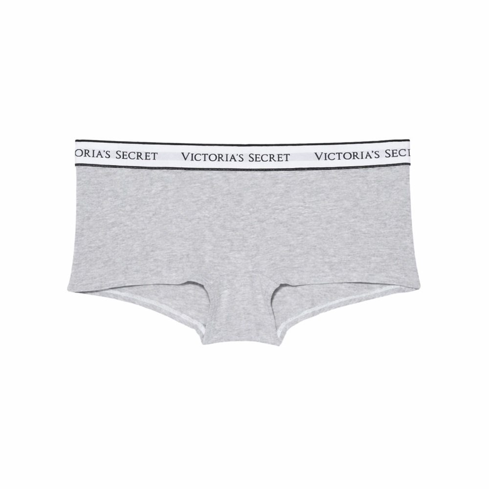 VICTORIA’S SECRET LOGO Cotton Boyshort Panty in Medium Heather Gray!